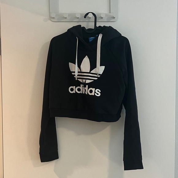 adidas Jackets & Blazers - Adidas Black Cropped Hoodie with White Logo